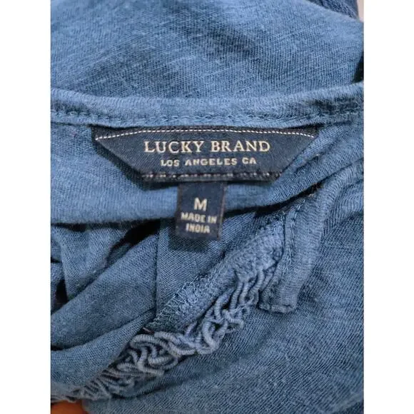 LUCKY BRAND Women's Boho Denim-Like Long Sleeve Top Sz M / Medium Blue - Picture 2 of 4